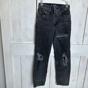 Hollister Ultra High Rise Vintage Straight Women's Sz 0 R Distressed Black Jeans